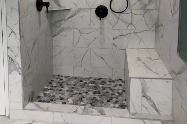 Marble tile bathroom design.